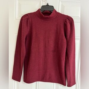 NWT Madewell Knit Top  (Re)sourced Plush Mock Neck Puff Sleeve Red Women’s‎ XS